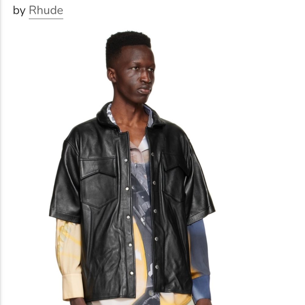 Rhude Black Leather Short Sleeve Shirt
